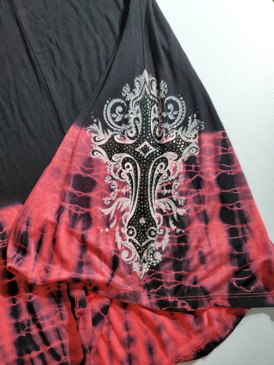 Vocal 3XL Whimsigoth Grunge Black & Tie Dye Pink Cross Tank Tunic Top - Picture 8 of 9